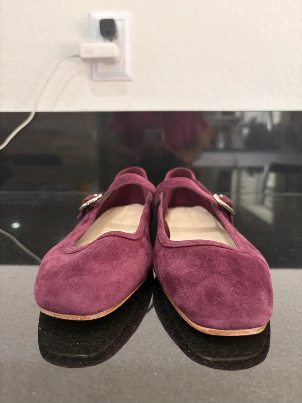 Marc Fisher Burgundy Suede Mary Jane Flats with Buckle